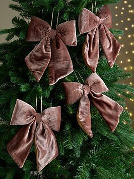 Set Of 4 Velvet Bow Christmas Tree Decorations