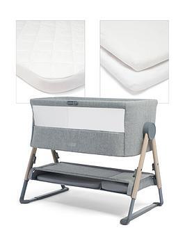 Mamas & Papas Lua Bedside Crib Grey Bundle- White, White