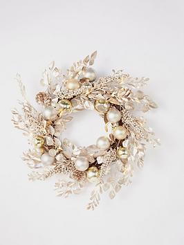 Very Home Champagne Gold Pre-Lit Christmas Wreath - 60 Cm