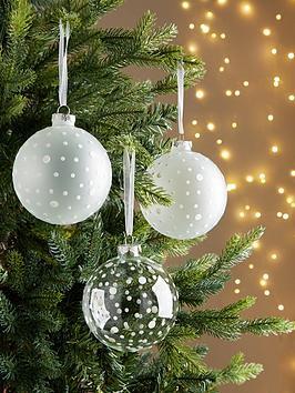 Very Home Set Of 3 Spotty Glass Christmas Tree Baubles
