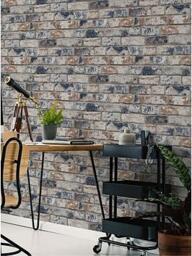 Fresco Distressed Brick Navy and Red Wallpaper, Multi