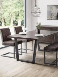Julian Bowen Brooklyn Solid Oak 180 Cm Rectangular Table, 1 Charcoal Brooklyn Bench And 2 Charcoal Brooklyn Chairs