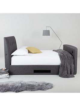 Very Home Avelon Fabric Side Lift Ottoman Storage Tv Bed With Bluetooth, Usb Chargers Mattress Options (Buy And Save!) - Bed Frame With Microquilt Mattress