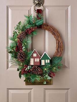 Very Home 60 Cm Pre-Lit Christmas Wreath With House Scene