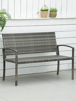 Outsunny Patio Rattan 2 Seater Garden Bench Grey