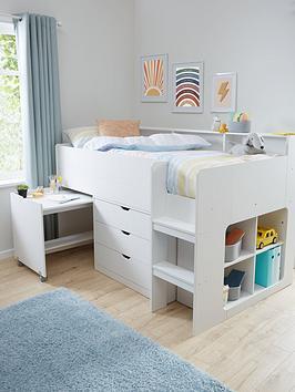 The Very Collection Aspen Mid Sleeper Bed Frame With Desk, Drawers And Shelves Plus Mattress Options (Buy And Save!)