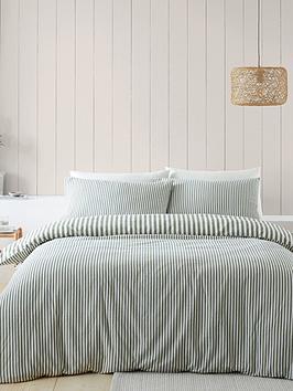 Catherine Lansfield Brushed 100% Cotton Stripe Green Duvet Set