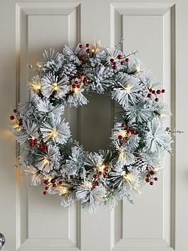 Very Home Bavarian Pre-Lit Christmas Wreath - 60 Cm