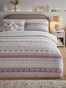Very Home Bow Fairisle Printed Fleece Duvet Cover Set