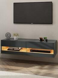 Gfw Leon 120 Cm Wall Mounted Tv Unit With Led Lights - Fits Up To 50 Inch Tv - Anthracite