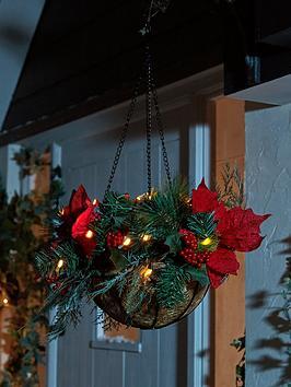 Very Home Pre Lit Poinsettia Christmas Hanging Basket - Red