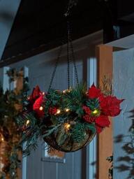 Very Home Pre Lit Poinsettia Christmas Hanging Basket - Red