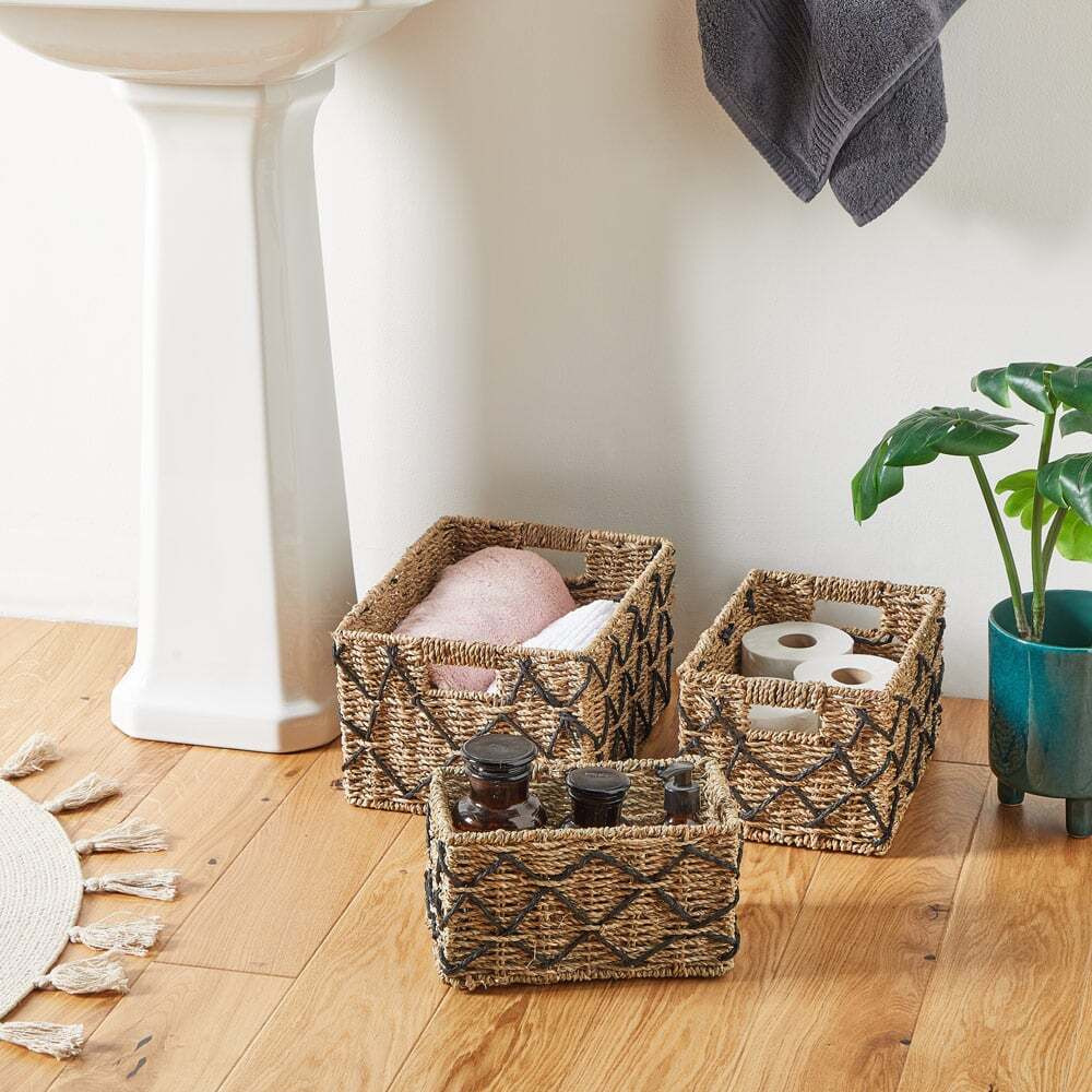 Patterned Set of 3 Seagrass Baskets