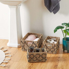 Patterned Set of 3 Seagrass Baskets - thumbnail 1