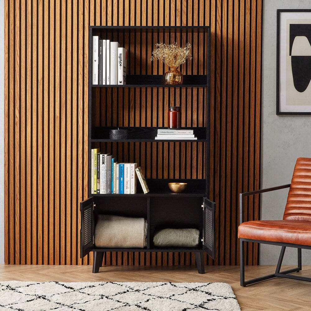 Black Rattan Bookcase