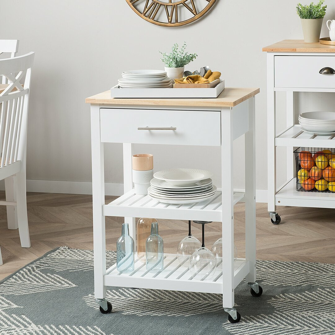 Clio Kitchen Trolley with Rubberwood Top