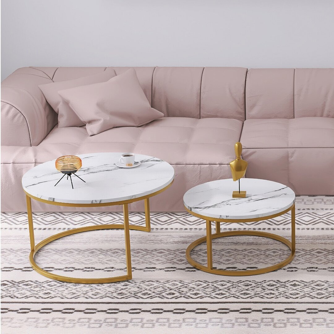 Matelles Canora Grey 2 Piece Modern Round Coffee Table Set With Metal Frame