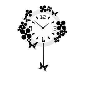 Pendulum Flower Butterflies Wall Clock