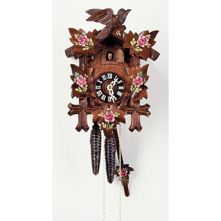Cuckoo clock with five leaves and a bird