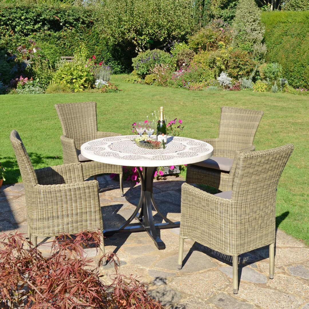 AVIGNON Mosaic Dining Table with 4 DORCHESTER Chairs Garden Set
