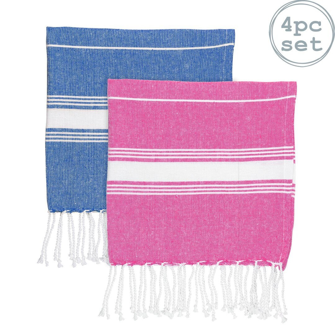 Nicola Spring - Turkish Cotton Hand Towels - 100 x 60cm - Navy/Pink - Pack of 4