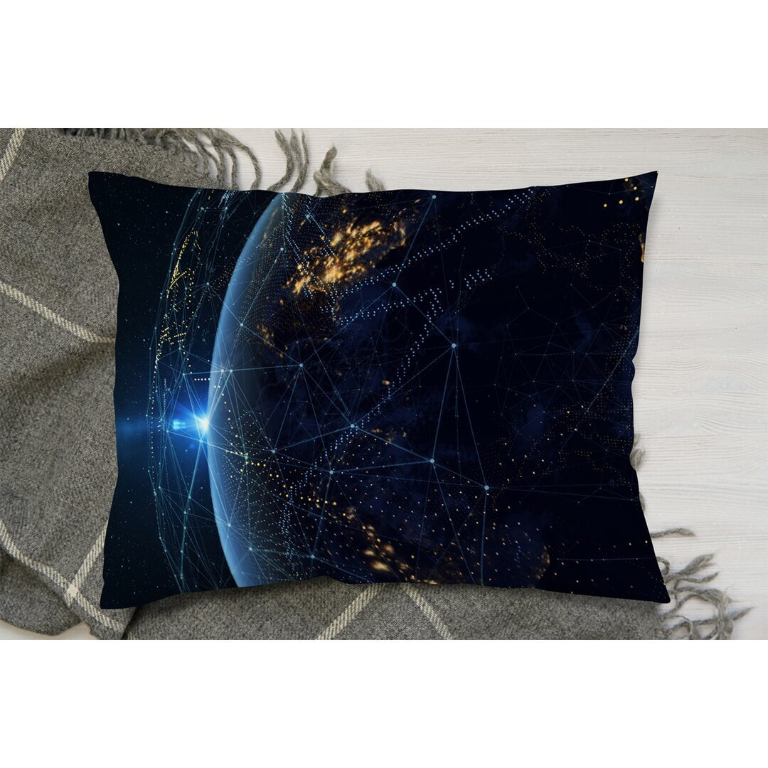 Connection Lines Around Earth Globe Cushion with Filling