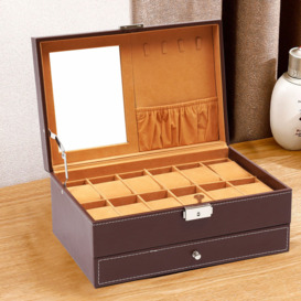 Double-Layer Wooden Multi-Function Jewelry Box Watch Box With Mirror And Lock