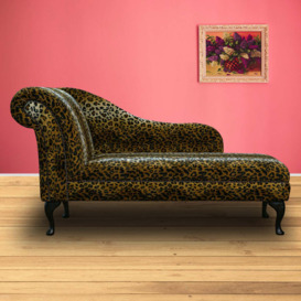 "60"" Large Chaise Longue in a Leopard Print Faux Fur Fabric with Studding"