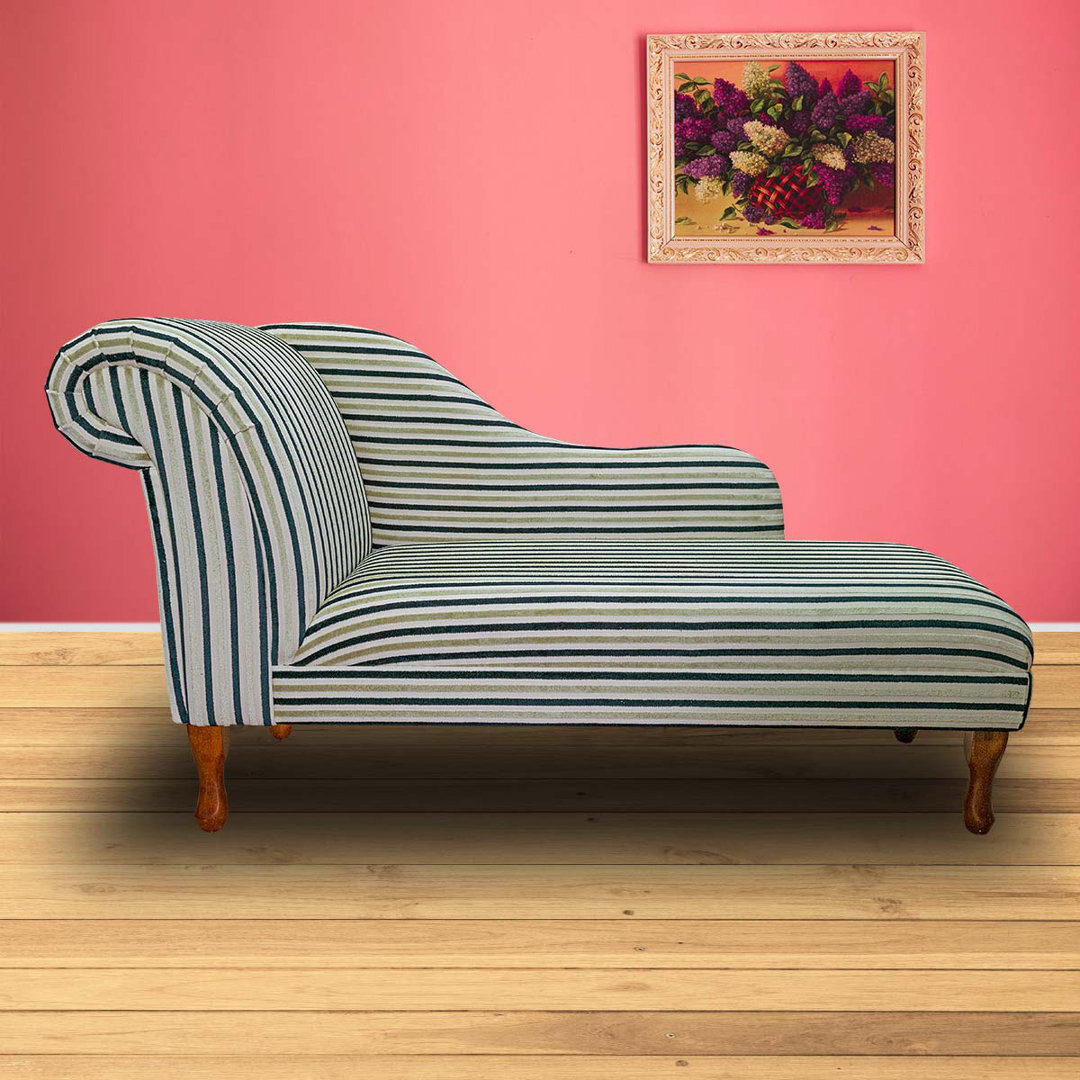 "60"" Large Chaise Longue in an Eleganza Gold, Honey and Black Candy Stripe Fabric"