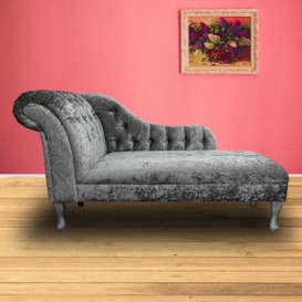 "60"" Large Deep Buttoned Chaise Longue in a Dundee Herringbone Marble Fabric"