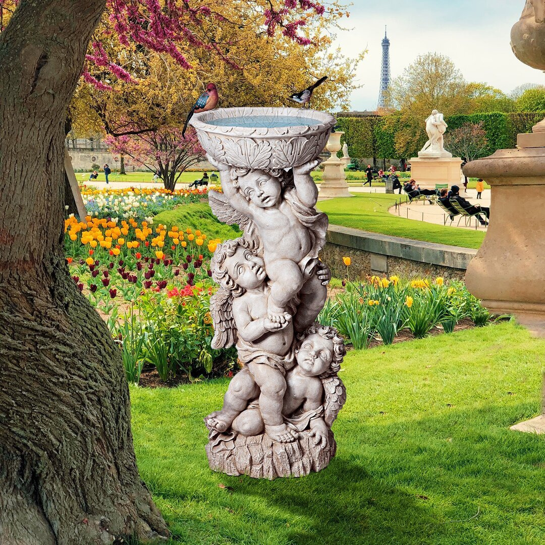 Three Cherubs With Urn Birdbath Statue