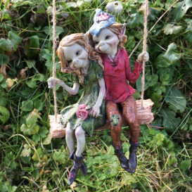 Pixie Couple on Hanging Swing Outdoor Decorative Garden Statue