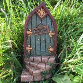 Fairy Curved Step Metalwork Wood Decorative Garden Door Statue