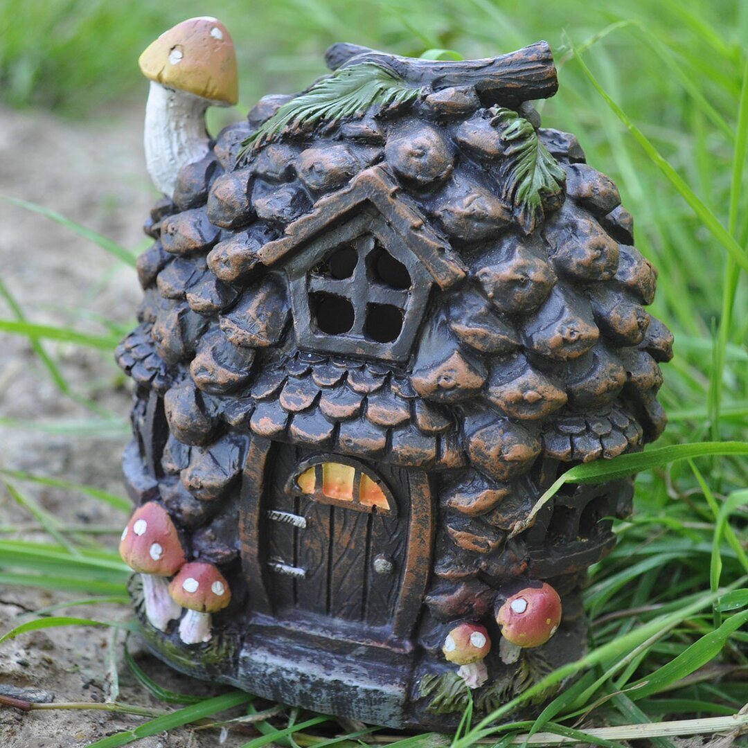Mystical Pine Cone Fairy Garden Woodland House with LED Light Decoration