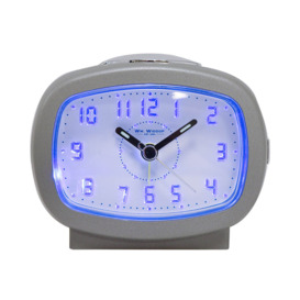 Analog Battery-Operated Alarm Tabletop Clock in Silver