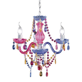 Polished Chrome & Multicolour Acrylic Crystal 3 Lamp Chandelier Pendant Ceiling Light 46Cm Diameter 3 X SES E14 Lamp Bulbs Required (Not Included)