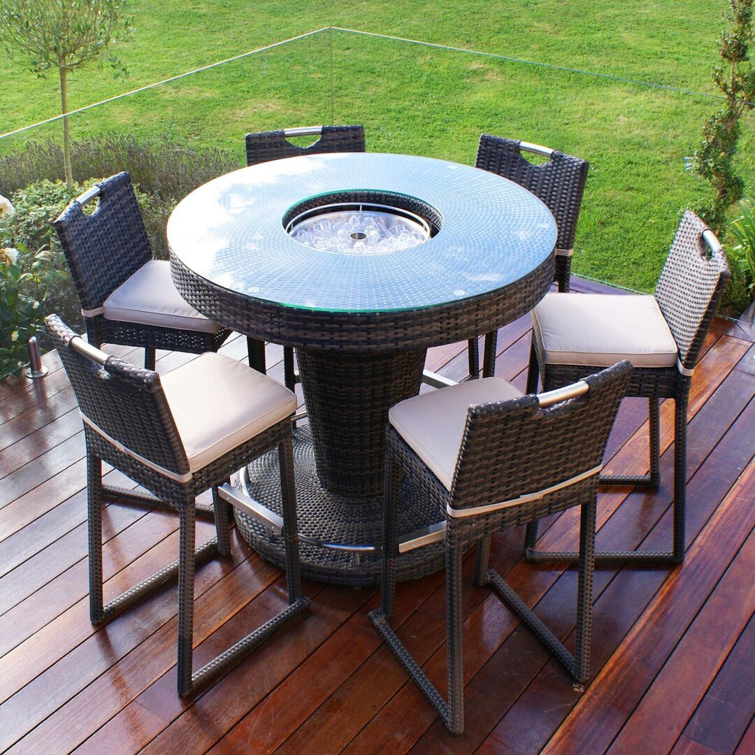 6 Seat Round Rattan Bar Set - with Ice Bucket