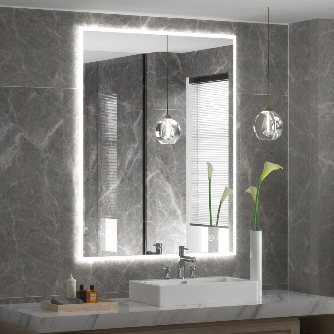 Illuminated Bathroom Mirrors 700X900mm,LED Mirror Wall Mounted With Demister Pad And Touch Light Switch Vanity Mirror Lights Dimmable, 3 Color Tempera