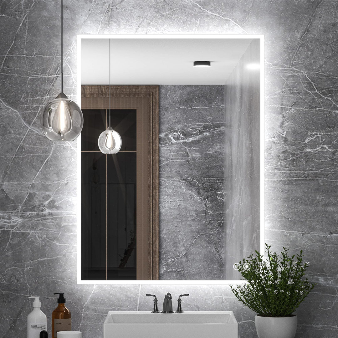 Illuminated Bathroom Mirrors,600X800mm Wall Mounted Mirror With Demister Pad And Touch Light Switch Vanity Mirror With LED Lights Dimmable 3 Color Tem