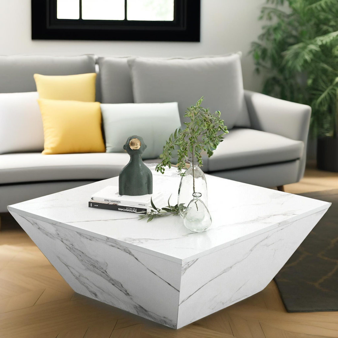 Marble Square Coffee Table with Storage Drawers, Living Room Furniture