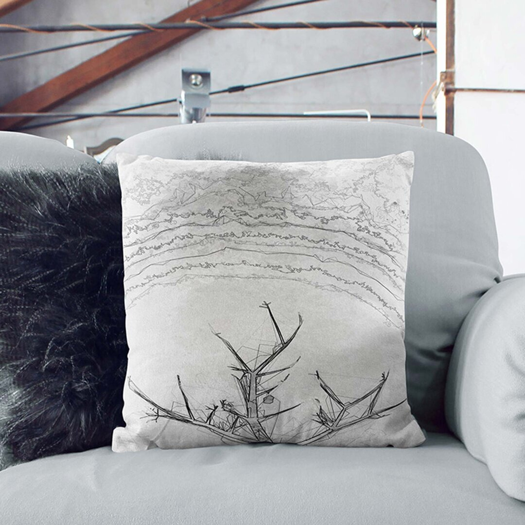 Bird House in a Tree in Abstract Cushion with Filling