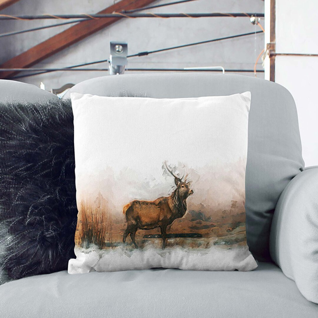 Deer Stag in the Fog in Abstract Cushion with Filling