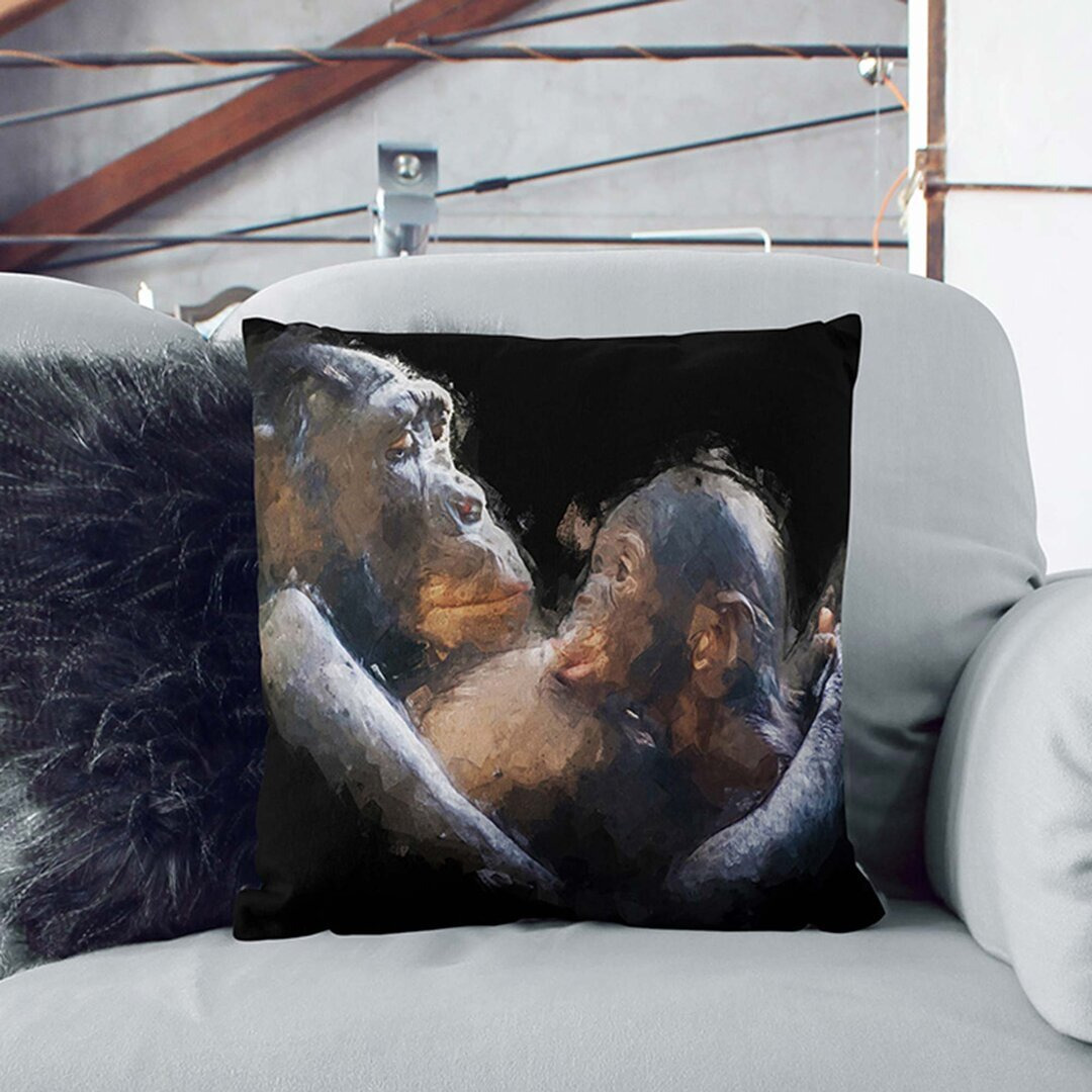 Gorilla Mother & Child in Abstract Cushion with Filling