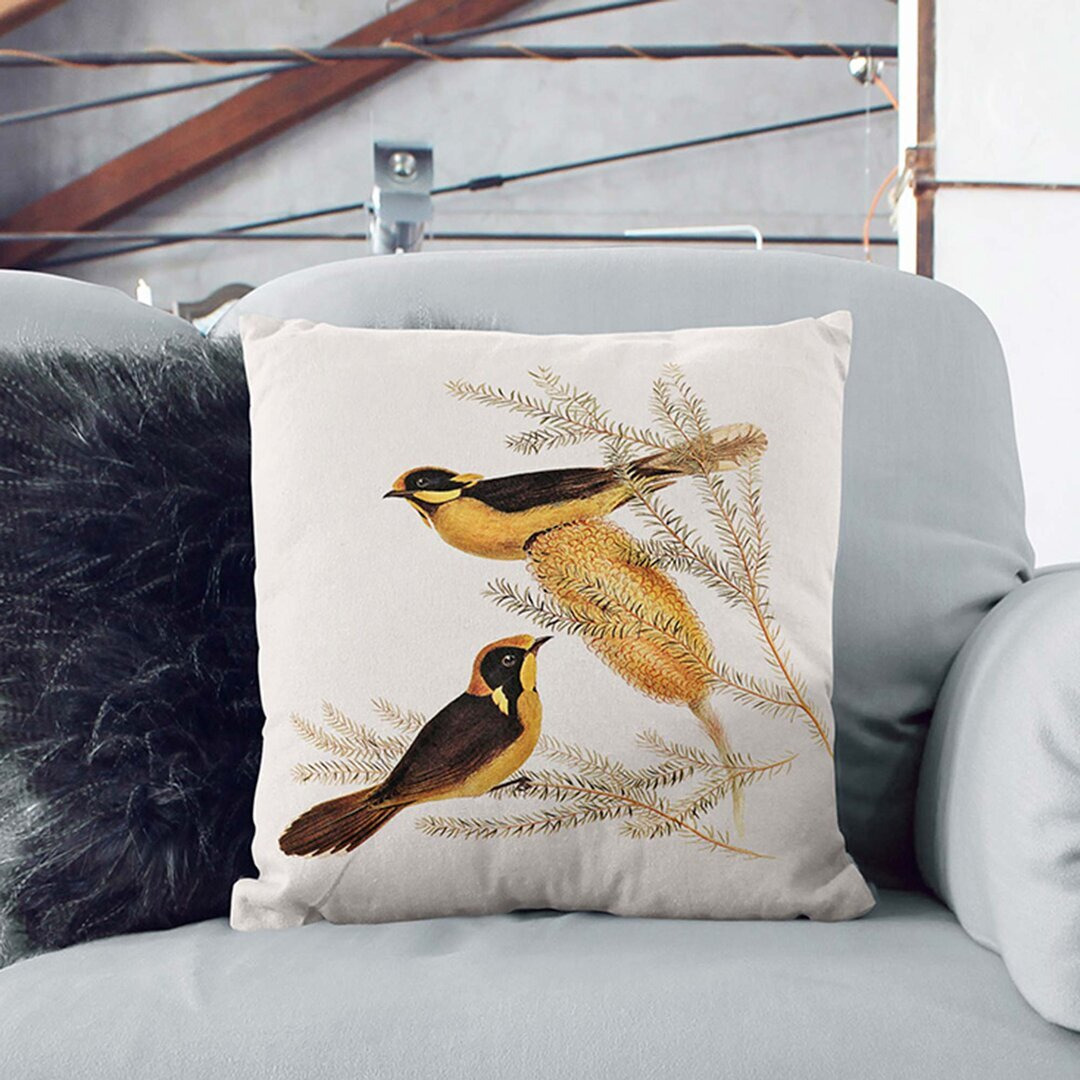 Helmeted Honeyeater by Elizabeth Gould Cushion with Filling