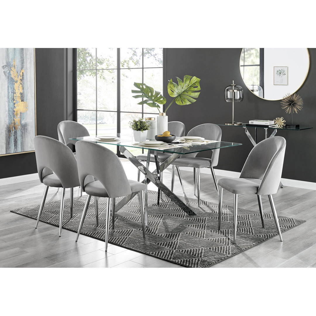 Leonardo Glass And Chrome Dining Table Grey Arlon Silver Leg