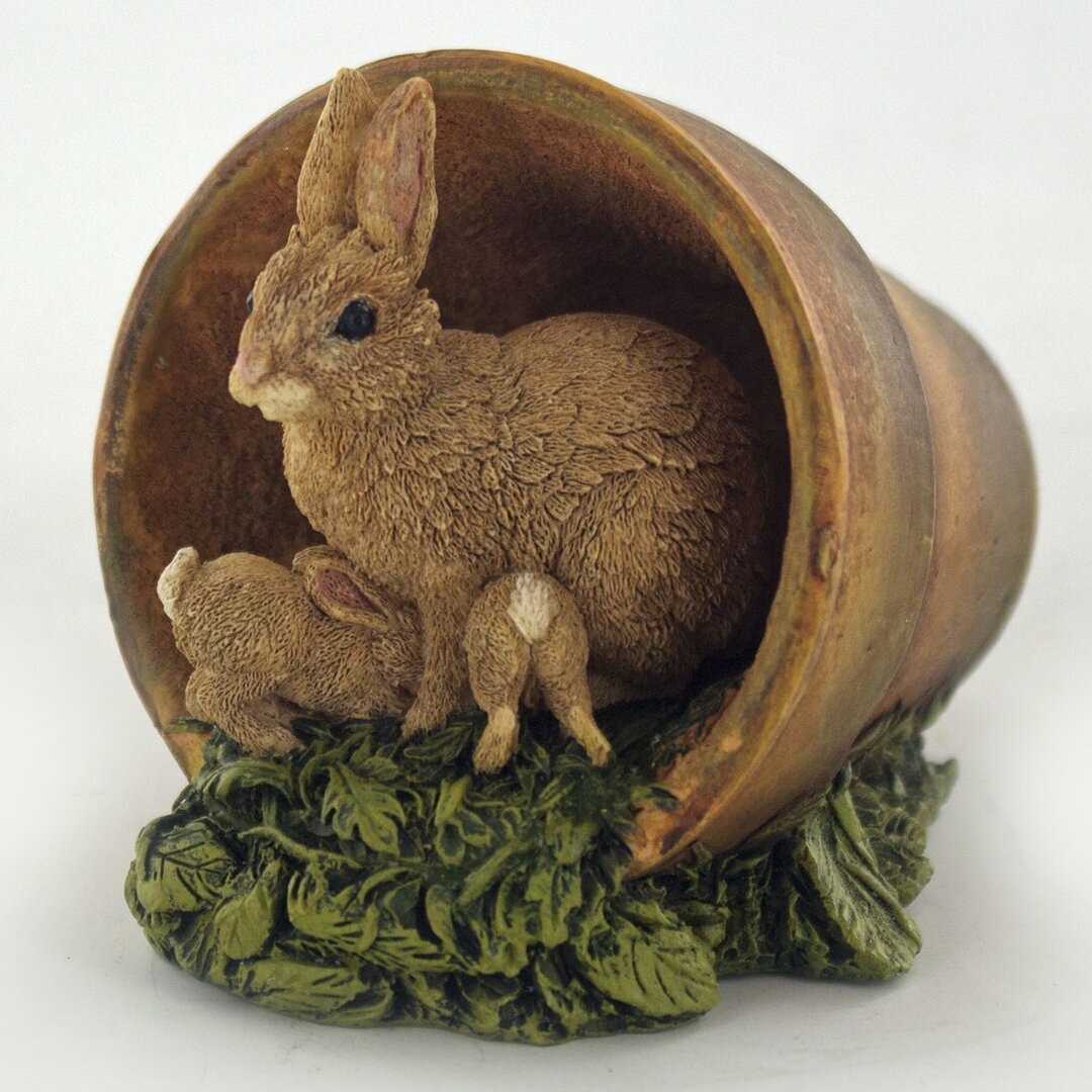 Rabbits in Flowerpot Lugenia Figurine