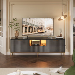 Fluted TV Stand, Glossy Media Console with Wave Pattern Buffet Cabinet