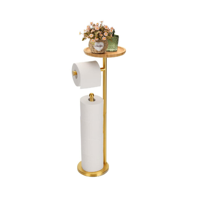 Toilet Paper Holder Stand With Bamboo Shelf, For 5 Toilet Paper Rolls