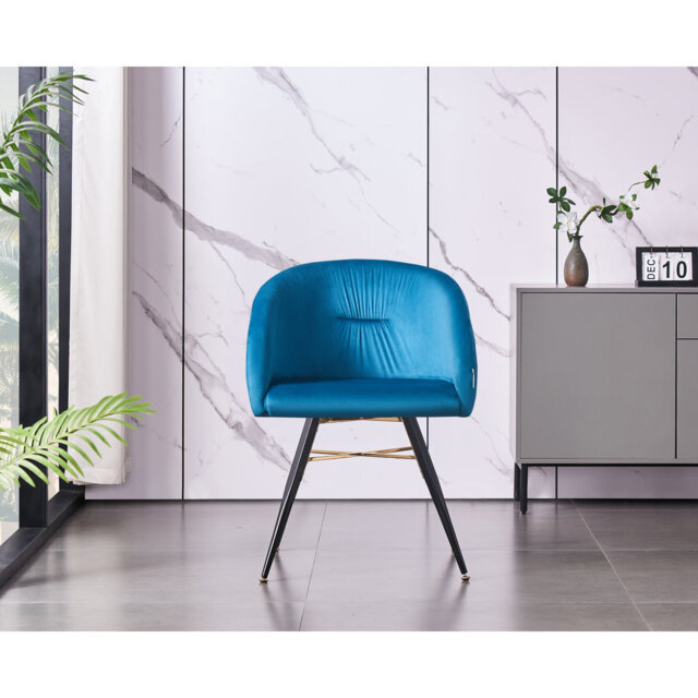 Goddard Modern Velvet Dining Chair - Ergonomic Upholstered Curved Back with Strong Metal Legs - button back Armchair for Living Room Dining Room - Sin