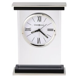Modern & Contemporary Roman Numeral Quartz Movement / Crystal Alarm Tabletop Clock in White/Black/Silver
